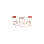 Set table + 2 chaises de jardin pliable en métal terracotta Bistrot