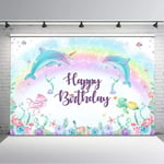 Nouveau sous la mer Toile de Fond Fille Dauphin Anniversaire Vinyle Fond 7x5ft Violet Floral Glitter Bulle Arc-en-Ciel Tortue décors Fille sous la mer décorations d'anniversaire