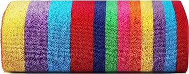 Sweet Needle Serviettes de Plage pour Adultes - Miami Vibe Multi Cabana Stripe Classic - Serviette de Piscine 100% Coton éponge Ringspun, séchage Rapide 450 g/m², 76 x 152 cm