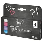 Kreul 22707 - Chalky Kreide Marker Set, 4 crayons à pointe ogive, épaisseur de trait env. 2-3 mm, craie liquide effaçable pour dessiner sur tableaux, memoboards ou surfaces en verre