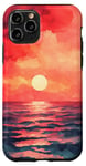 Coque pour iPhone 11 Pro Housse de téléphone motif aquarelle géométrique plage et océan coucher de soleil rouge