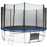 Trampoline 400cm bleu avec filet de protection. échelle. bâche. filet pour chaussures. kit d'ancrage - Mercure xxl- Trampoline de jardin 400 cm