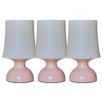 MiniSun Set of 3 Wireless Outdoor Garden Portable Battery Operated LED Pink Touch Table Lamps with a White Ribbed Tapered Shade