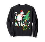 Cat What Xmas Lighting Santa Hat Cat Pushing Christmas Tree Sweatshirt