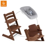 STOKKE® Mega Tripp Trapp® Set Matstol Oak Warm Brown inkl. Newborn Set™ Grey och Babyset V2 Warm Brown