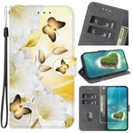 Verre trempé+Etui pour Xiaomi Mi 10T Pro 5G 6.67", Housse en Cuir PU Portefeuille Étui [Fentes]-Papillon doré et fleur blanche SJTX