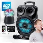 Enceinte Appplication Bluetooth Karaoké Autonome SUBLIM08 200W DJ SONO Koolstar LED avec micro /USB/AUX/ + Boule disco