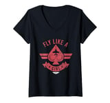 Womens Top Gun Maverick Fly Like A Girl Spade Symbol V-Neck T-Shirt