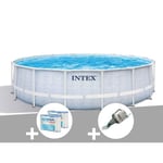 Kit piscine tubulaire Intex Chevron ronde 4,88 x 1,22 m + 6 cartouches de filtration + Aspirateur 4,88m x 4,88m x 1,22m Bleu