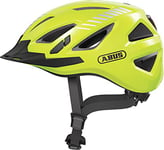 ABUS Casque de ville Urban-I 3.0 - Casque de vélo avec feu arrière, visière et fermeture magnétique - pour hommes et femmes - Jaune (signal yellow), taille M