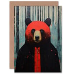 Hipster Red Bear Husband Him Dad Son Brother Birthday Blank Greeting Card