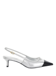 Dune Capsule Leather Contrast Toe Slingback Kitten Heel Sandals, Silver