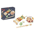 Janod - Set Musical 5 Instruments en Bois Sunshine - Instrument de Musique Enfant - Jouet d'Imitation et d'Éveil Musical - Peinture à l'Eau - Dès 18 Mois, J07615