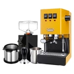 Gaggia Classic E24 Sunshine Yellow Espressomaskin Inkl. Eureka Mignon Perfetto & Baristautrustning