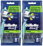 2 x Gillette Blue II Plus Slalom Men's Disposable Razors with LubraStrip 8 Pack