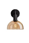 Sleek Tinted Glass Dome Wall Light, 8 Inch, Amber, Black holder