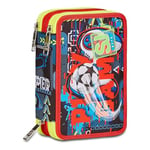 SJ Gang Trousse Scolaire 3 Zip, Noir, Rouge, FunnyGoal, Porte-Stylo Triple Compartiment Complet avec Stylets, Crayons, Couleurs, Accessoires Sac à Dos, élémentaires, Moyennes, Enfant, Rouge, Taglia