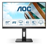 AOC 22P2Q - LED monitor - 22" (21.5" viewable) - 1920 x 1080 Full HD (1080p) @ 75 Hz - IPS - 250 cd/m² - 1000:1 - 4 ms - HDMI, DVI, 2xDisplayPort, VGA