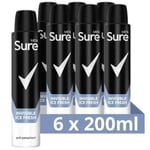 Sure Men Invisible Ice Fresh Anti Perspirant Aerosol Spray Deodorant Pack6x200ml