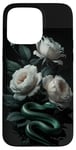 iPhone 15 Pro Max Green Snakes and White Roses Gothic Pattern Case