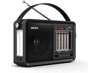 XHDATA D901 Portable Battery Radio with Bluetooth Speaker Battery Radio SW FM AM Vintage Radio Supports MicroSD Card AUX USB MP3 Player Flashlight Black