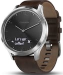 Garmin Watch Vivomove HR Silver Tone with Dark Brown Leather Band D