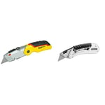 STANLEY 0-10-825 FATMAX Retractable Folding Knife, Yellow/Silver & Quickslide Pocket Knife All-metal with Belt Clip Ref 0-10-810, Silver/Black