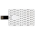 16G USB Flash Drives Credit Card Shape Xo Decor Memory Stick Bank Card Style Hugs and Kisses Pattern Love You Symbol Affection Expression Sign Artsy Print,Black White Waterproof Pen Thumb Lovely Jump