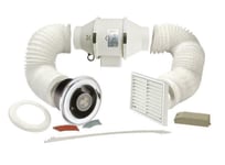 AirTech Powerful Inline Bathroom Shower Fan Kit 100mm with Timer & 3W LED Light