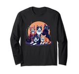 Retro Kitten Cats, Funny Orange Tabby Cats And Black Cats Long Sleeve T-Shirt