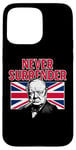 Coque pour iPhone 15 Pro Max Winston Churchill Never Surrender avec drapeau Union Jack