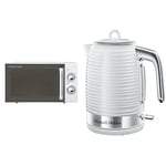 Russell Hobbs RHM1731 INSPIRE White 17 Litre Manual Microwave & 24360 Inspire Electric Kettle, 3000 W Fast Boil, 1.7 Litre, White with Chrome Accents