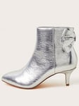 Monsoon Evie Kitten Heel Bow Boots - Silver, Silver, Size 39, Women