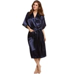 GROPC Women Satin Dressing Gown,Valentines Day Sexy Lingerie Plus Size With Pockets Silk Silky Babydoll Robe Print Dress Bathrobe Kimono Chemises Sleepwear Homewear For Friend Gifts,Navy Blue,M