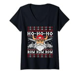 Womens Viking christmas ugly xmas sweater jumper ho-ho-ho rowrowrow V-Neck T-Shirt