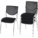 HHG - Lot de 4 chaises de conférence / visiteur T401, empilable, siège noir, pieds chromés