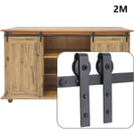 200cm Quincaillerie Kit de Rail pour Porte Coulissante Poulie de Rail Suspendue Système de Porte Double Armoire