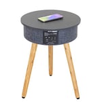 AIC - Table Enceinte Bluetooth en Bois de 15 W avec Base de Charge sans Fil Qi et USB, Table auxiliaire Intelligente Portable, Batterie de 2600 mAh, entrée auxiliaire de 3,5 mm, BTT1 Colo Noir/Bois