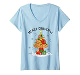 Womens Funny Pizza on Earth Christmas Tree Merry Crust-mas Pizzamas V-Neck T-Shirt