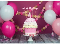 Nouveau 1er Anniversaire Gâteau Smash Photo Toile de Fond 7x5ft Gris Plancher en Bois Fond Rose Chaud pour Nouveau-Né Paillettes d'or Ballons Photographie Toile de Fond pour Les Filles