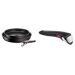 Tefal Ingenio Lot de 3 pièces, Poêles antiadhésives 24/28 cm + poignée amovible & Ingenio Poignée amovible noire, Empilable, Verrouillage sécurité 3 points, Supporte jusqu'à 10 kg