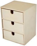 Rayher 62382000 - Petite commode en bois avec 3 tiroirs pour le rangement ordonné de petits accessoires de bureau, de couture, des bijoux & Cie marron - 21,5 x 14,5 x 16 cm