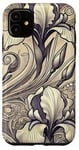 Coque pour iPhone 11 Iris beige ornés avec tourbillons artistiques et feuilles