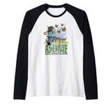 Minecraft Adventure Awaits Steve Running Through Field Raglan Baseball Tee