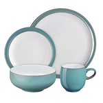 Denby - Azure Blue Dinner Set For 1 - 4 Piece Tableware Blue, White - Dishwasher Microwave Safe Crockery Single Place Setting - 1 x Dinner Plate, 1 x Small Plate, 1 x Cereal Bowl, 1 x Coffee Mug