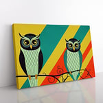 Owl Art Deco Abstract Canvas Wall Art Print Ready to Hang, Framed Picture for Living Room Bedroom Home Office Décor, 76x50 cm (30x20 Inch)