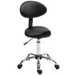 HOMCOM Tabouret à roulettes tabouret de travail avec hauteur réglable 51-67 cm et dossier, tabouret de bureau à roulettes pivotant 360° pour salon de massage, tatouage, clinique, spa, noir