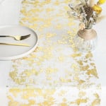 Chemin de Table Filet avec Feuille d'or 28cmx5m, Ruban de Table Métallisé, Décoration pour Fête, Anniversaire, Mariage, Nol, DIY, Emballage (Or, 5m)