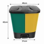 37L Twin Bin Kitchen Waste Dustbin Recycling Foot Pedal Bin - Green + Yellow