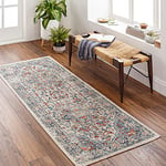 Livabliss SafiIndoor Outdoor Rug - Large Boho Rug for Living Room 80x220cm, Dining, Kitchen Rug - Vintage Patterned Neutral & Coloured Rugs, Waterproof, Stain Durable, Blue, Rust and Beige Rug